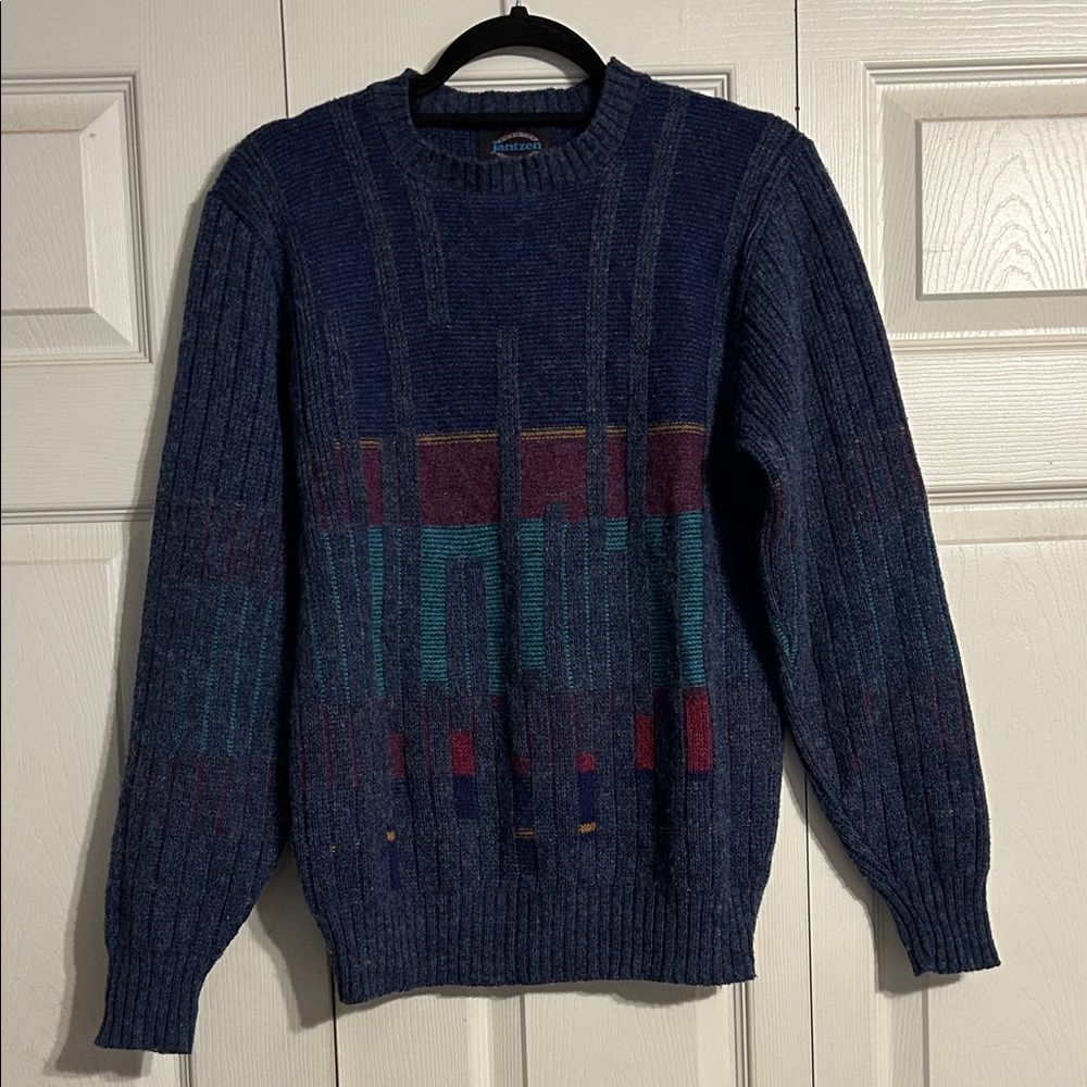 Vintage Jantzen Wool Blend Sweater Made in USA Grandpa Knit Crewneck Retro 80s